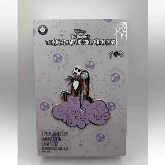 NWT Disney Nightmare Before Christmas Purple and Black Socks in collectible box. - Picture 1 of 11